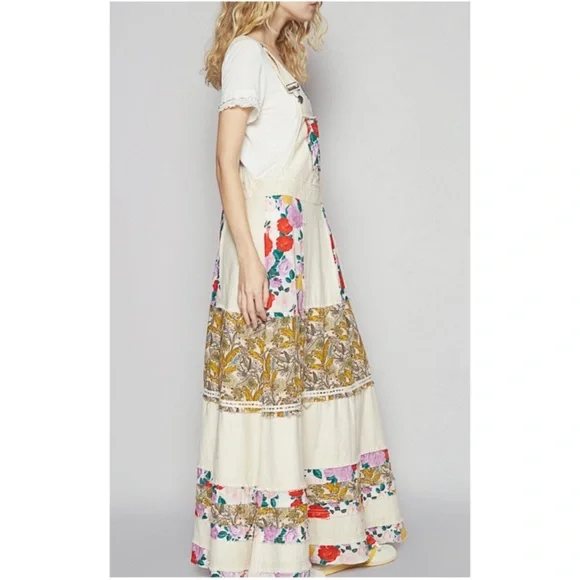 POL Floral Print Frayed Denim Jeans Overalls Dress - Picture 5 of 13